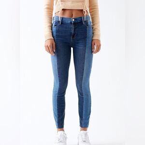 PacSun High Rise Jegging Blue Two Tone High Waisted Skinny Jeans Raw Hem Ankle